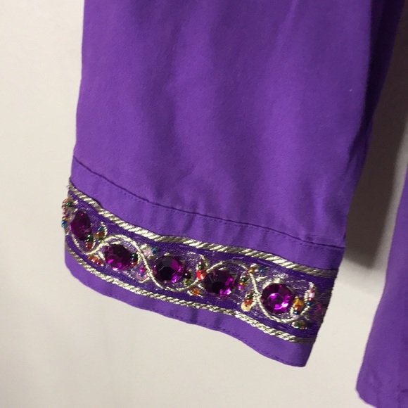 Vintage NY B’WAY purple long sleeve button down red hat society top size large - Picture 7 of 15